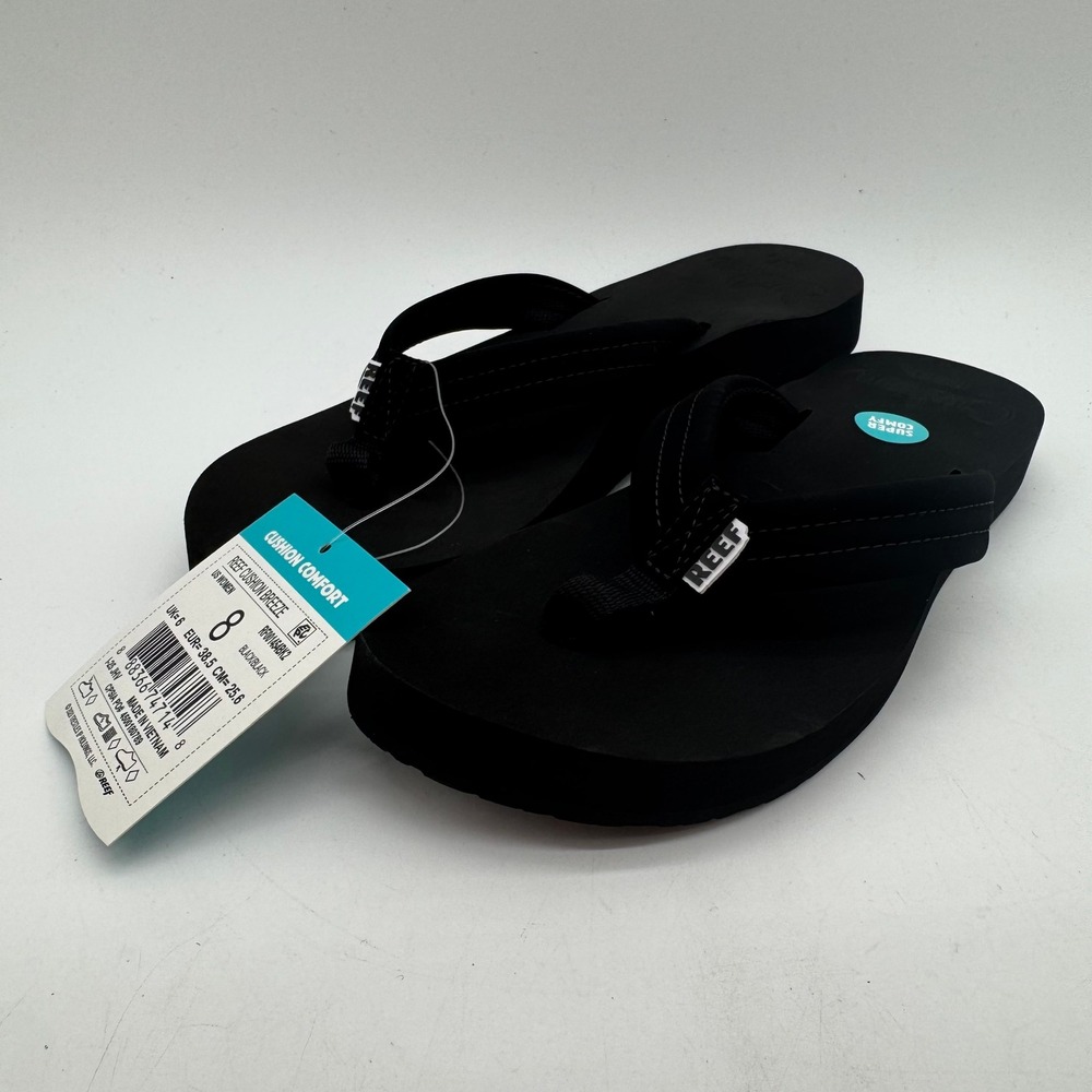 Reef Cushion Breeze Flip Flops Womens US 8 Black Cushioned Thong Sandals NWT